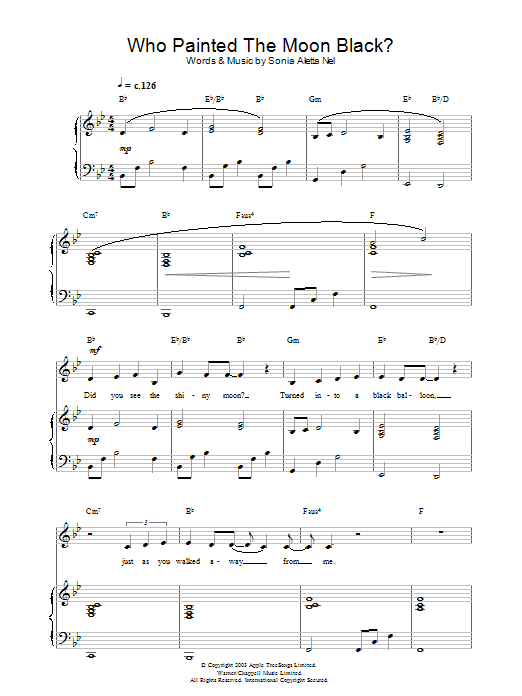 Learn to play Hayley Westenra Who Painted The Moon Black? sheet music for Piano, Vocal & Guitar (Right-Hand Melody) in minutes. Hayley Westenra Who Painted The Moon Black? sheet music preview music notes and score for Piano, Vocal & Guitar (Right-Hand Melody) including 8 page(s)