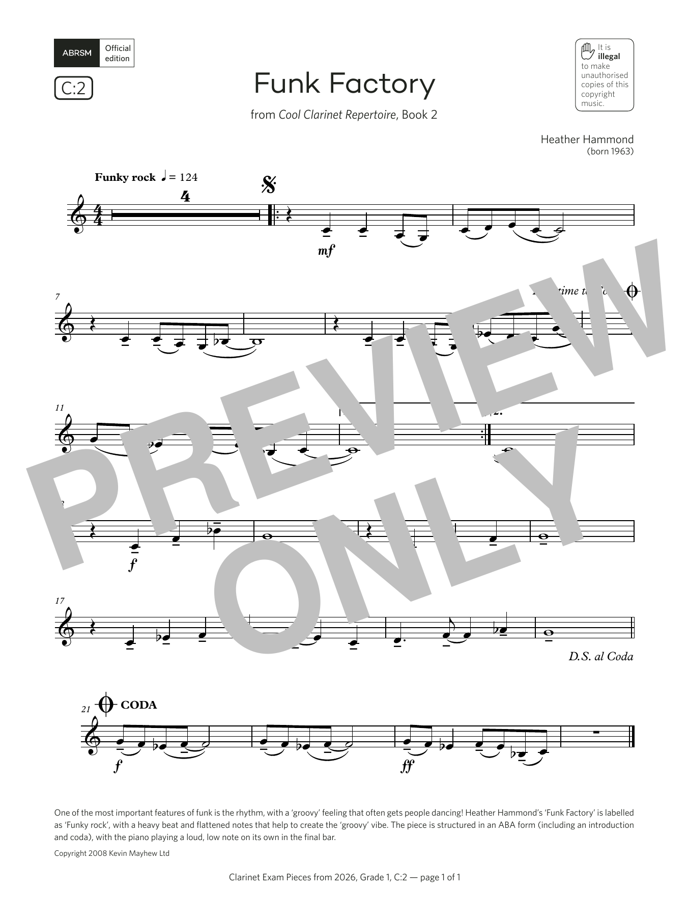 Heather Hammond Funk Factory (Grade 1, list C2, from the ABRSM Clarinet Syllabus from 2026) sheet music, chords, lyrics - Printable PDF for Clarinet Solo