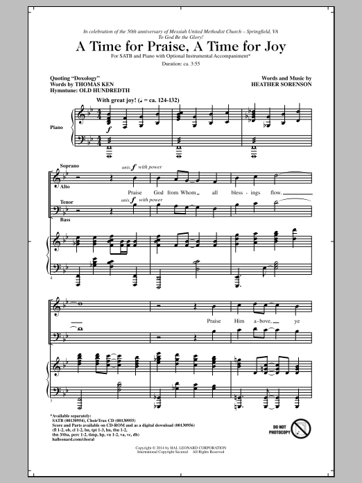 Heather Sorenson A Time For Praise, A Time For Joy sheet music, chords, lyrics - Printable PDF for SATB
