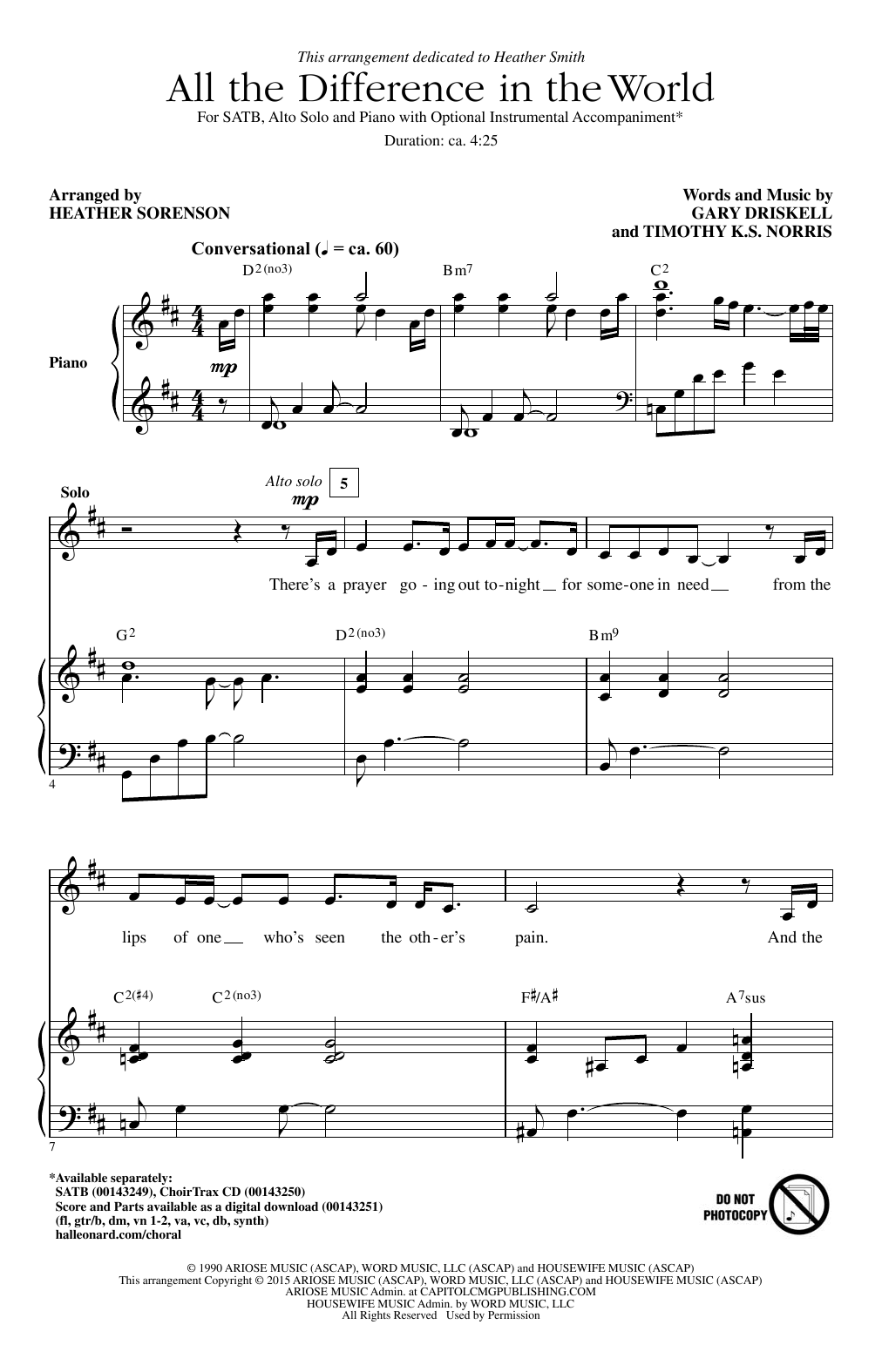 Heather Sorenson All The Difference In The World sheet music, chords, lyrics - Printable PDF for SATB