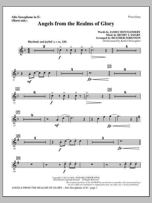 Heather Sorenson Angels From The Realms Of Glory - Alto Sax (sub. Horn) sheet music, chords, lyrics - Printable PDF for Choir Instrumental Pak