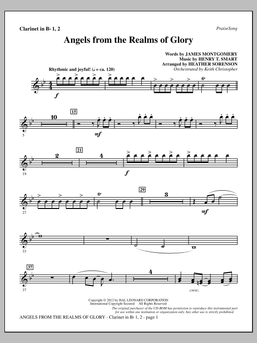 Heather Sorenson Angels From The Realms Of Glory - Bb Clarinet 1 & 2 sheet music, chords, lyrics - Printable PDF for Choir Instrumental Pak