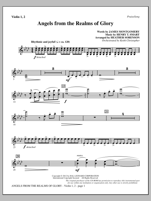 Heather Sorenson Angels From The Realms Of Glory - Violin 1, 2 sheet music, chords, lyrics - Printable PDF for Choir Instrumental Pak