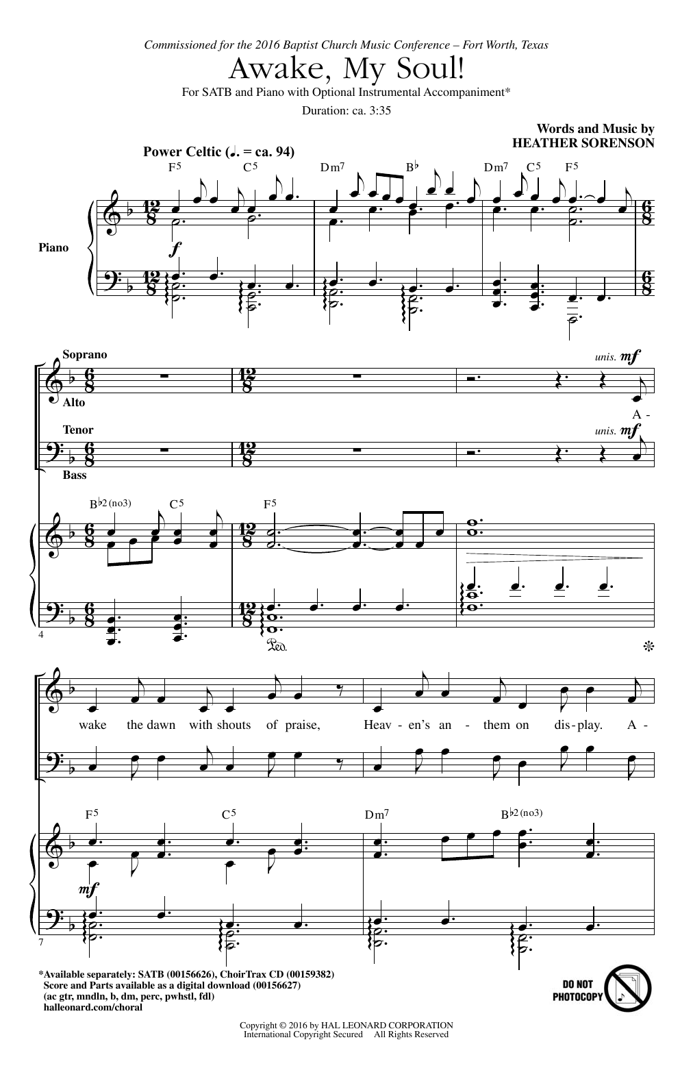 Heather Sorenson Awake, My Soul! sheet music, chords, lyrics - Printable PDF for SATB