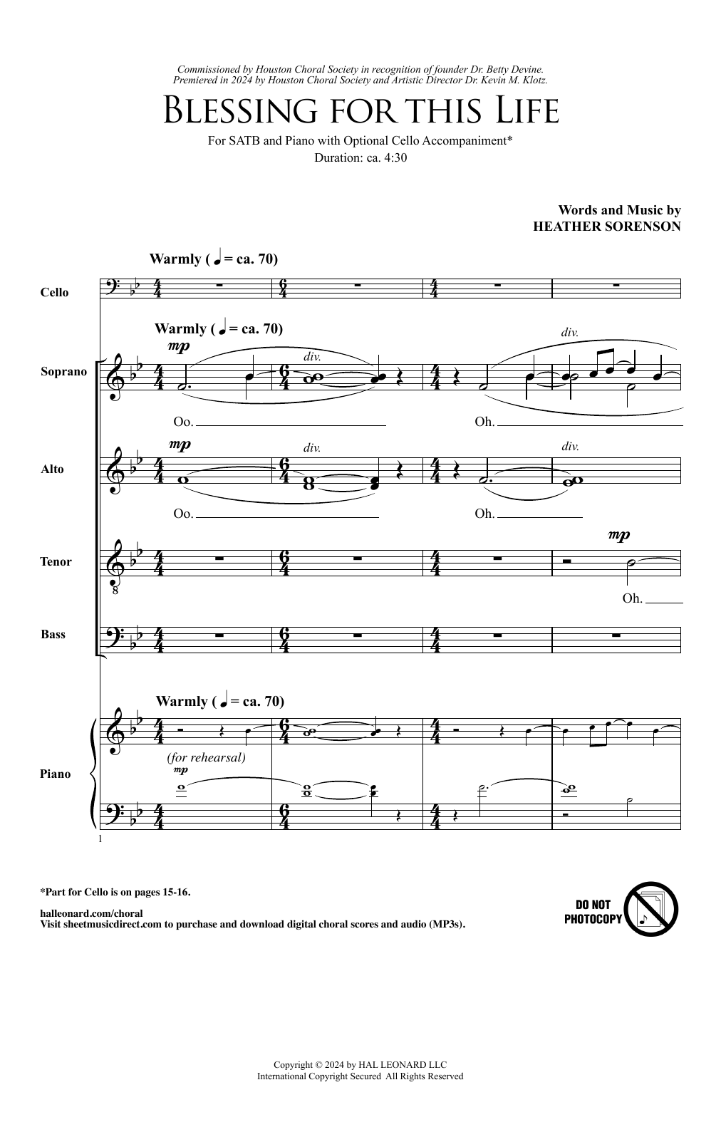 Heather Sorenson Blessing For This Life sheet music, chords, lyrics - Printable PDF for SATB Choir