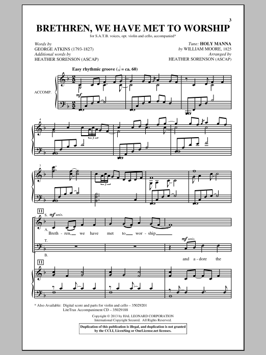 Heather Sorenson Brethren, We Have Met To Worship sheet music, chords, lyrics - Printable PDF for SATB