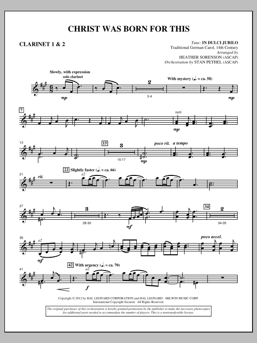 Heather Sorenson Christ Was Born For This - Bb Clarinet 1,2 sheet music, chords, lyrics - Printable PDF for Choir Instrumental Pak