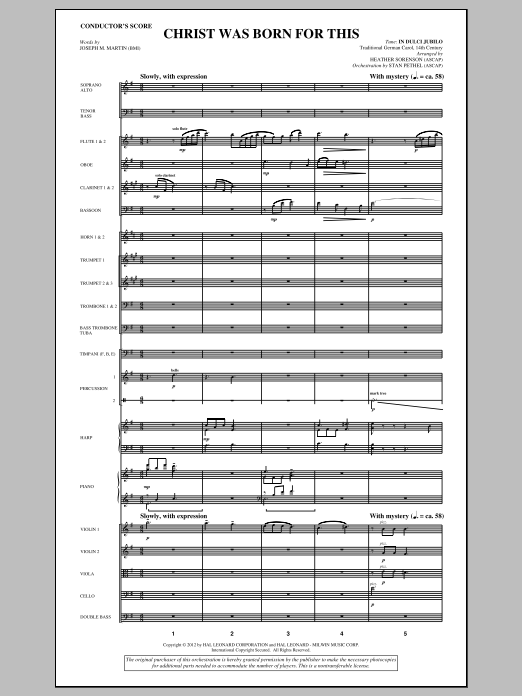 Heather Sorenson Christ Was Born For This - Score sheet music, chords, lyrics - Printable PDF for Choir Instrumental Pak