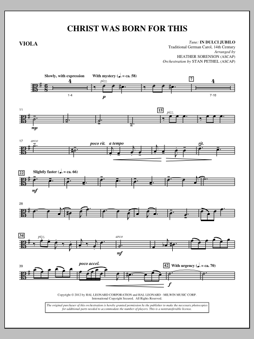 Heather Sorenson Christ Was Born For This - Viola sheet music, chords, lyrics - Printable PDF for Choir Instrumental Pak