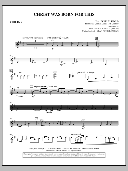 Heather Sorenson Christ Was Born For This - Violin 2 sheet music, chords, lyrics - Printable PDF for Choir Instrumental Pak