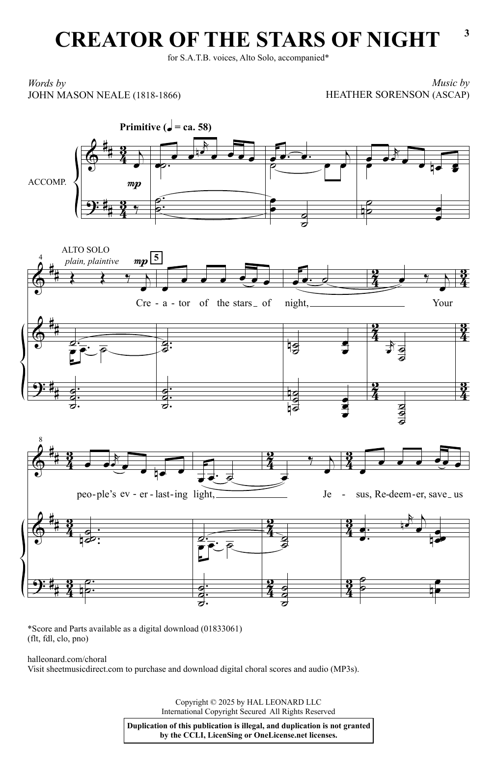 Heather Sorenson Creator Of The Stars Of Night sheet music, chords, lyrics - Printable PDF for SATB Choir