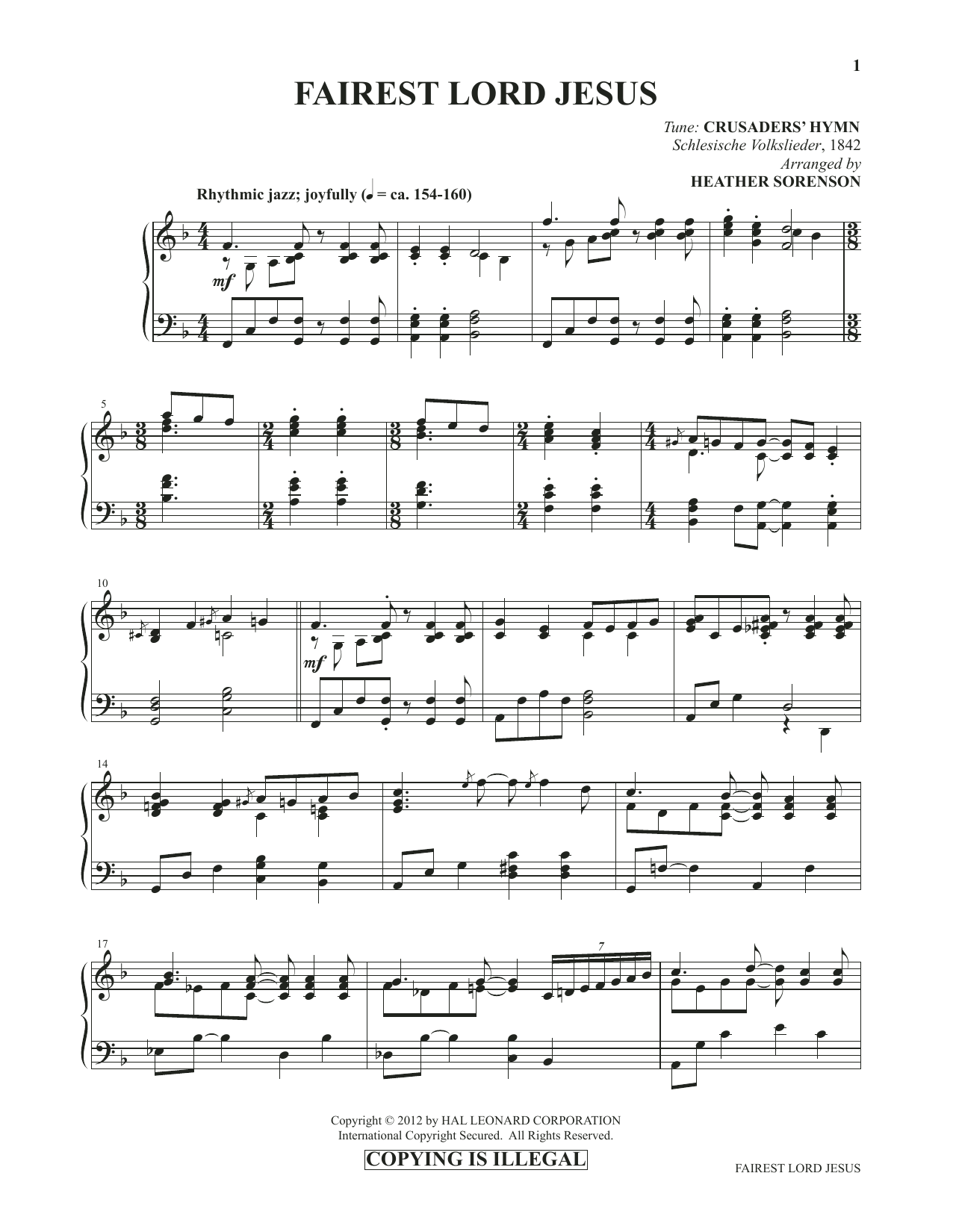 Heather Sorenson Fairest Lord Jesus (from Images: Sacred Piano Reflections) sheet music, chords, lyrics - Printable PDF for Piano Solo