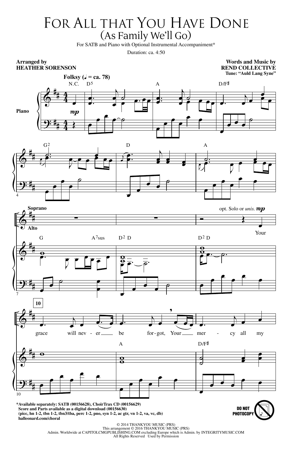 Heather Sorenson For All That You Have Done (As Family We'll Go) sheet music, chords, lyrics - Printable PDF for SATB