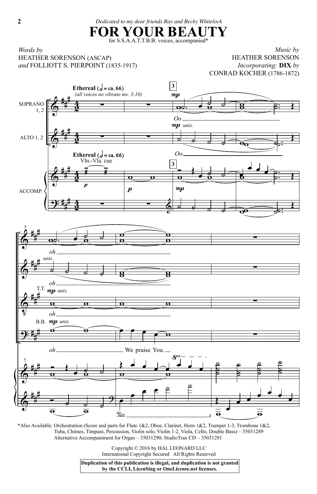 Heather Sorenson For Your Beauty sheet music, chords, lyrics - Printable PDF for SATB