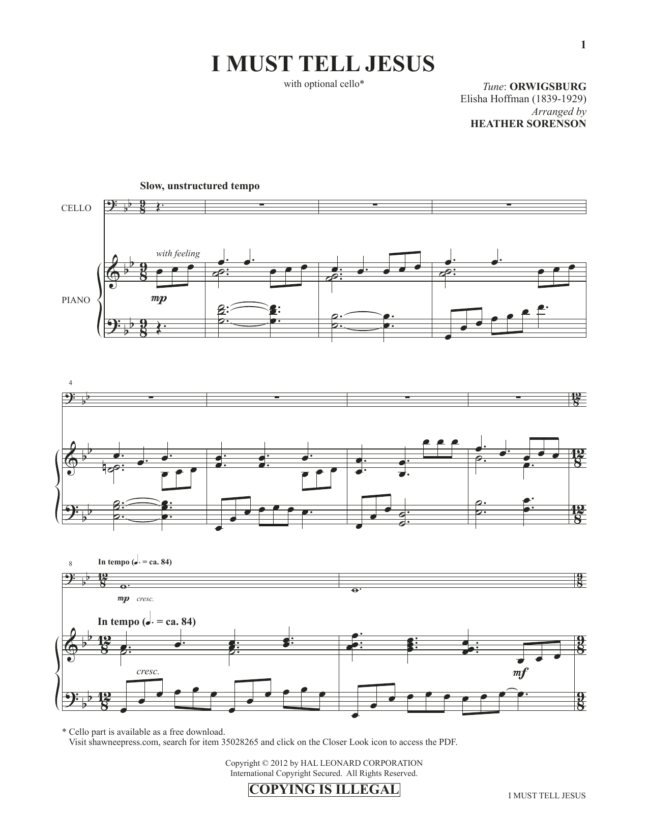 Heather Sorenson I Must Tell Jesus (from Images: Sacred Piano Reflections) sheet music, chords, lyrics - Printable PDF for Piano Solo