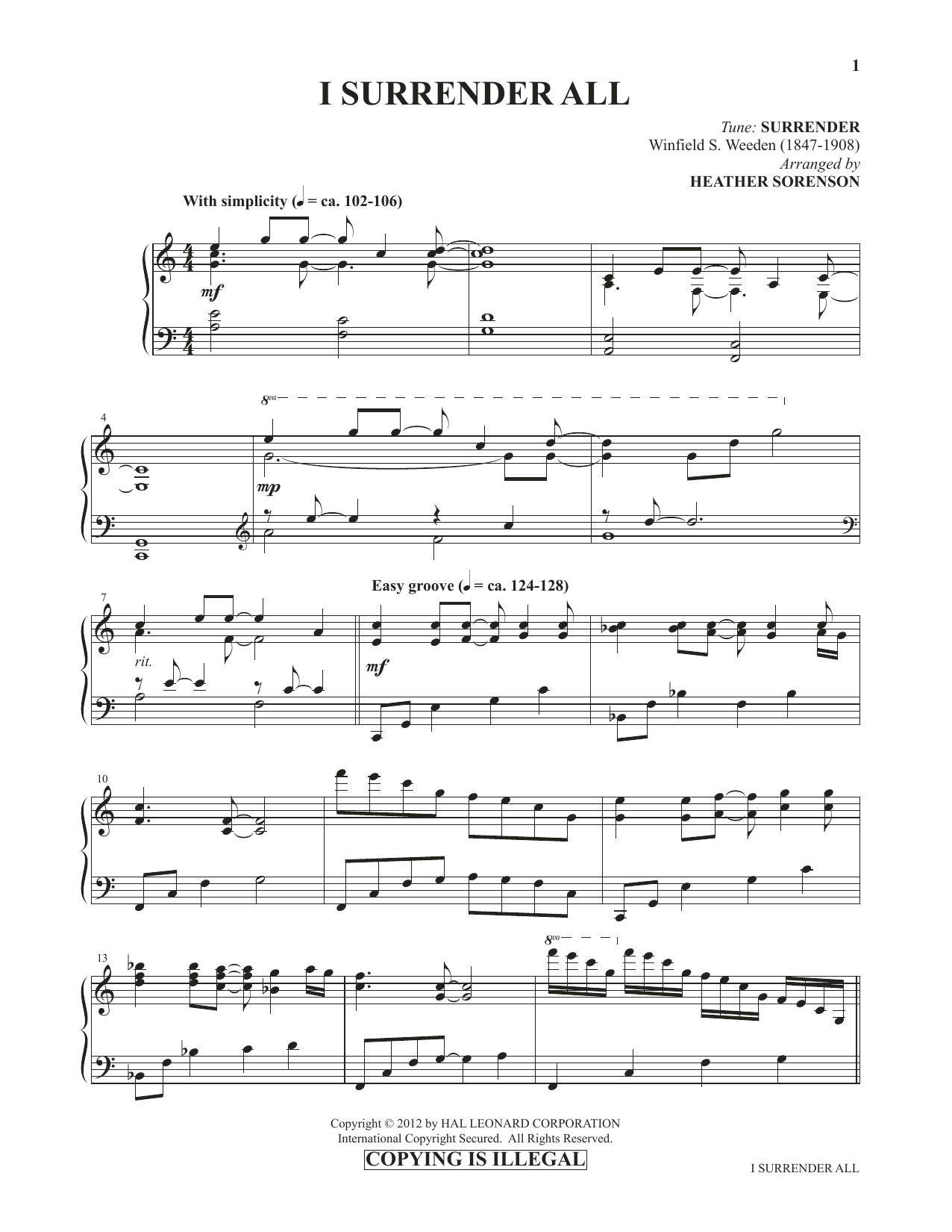 Heather Sorenson I Surrender All (from Images: Sacred Piano Reflections) sheet music, chords, lyrics - Printable PDF for Piano Solo