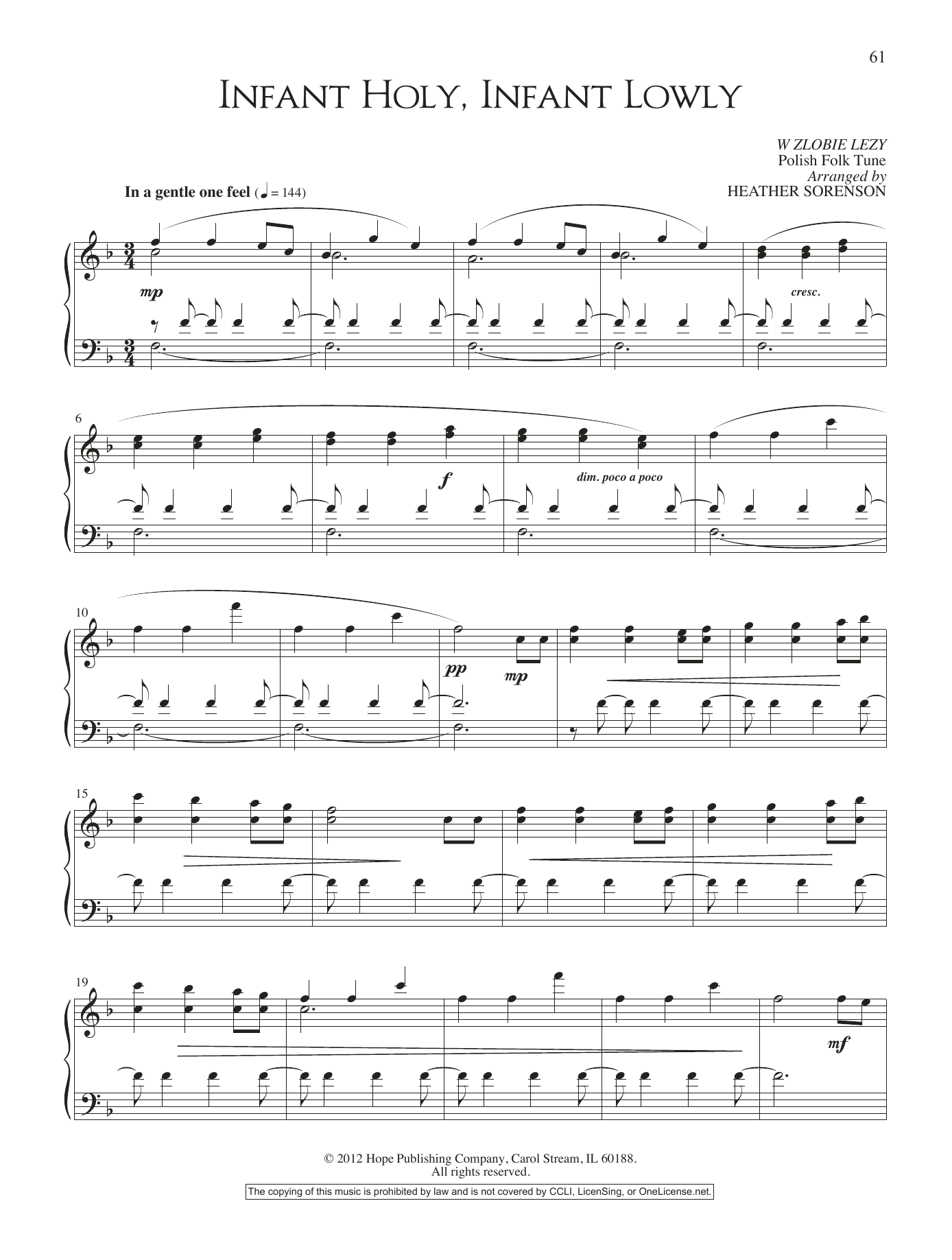 Heather Sorenson Infant Holy, Infant Lowly sheet music, chords, lyrics - Printable PDF for Piano Solo