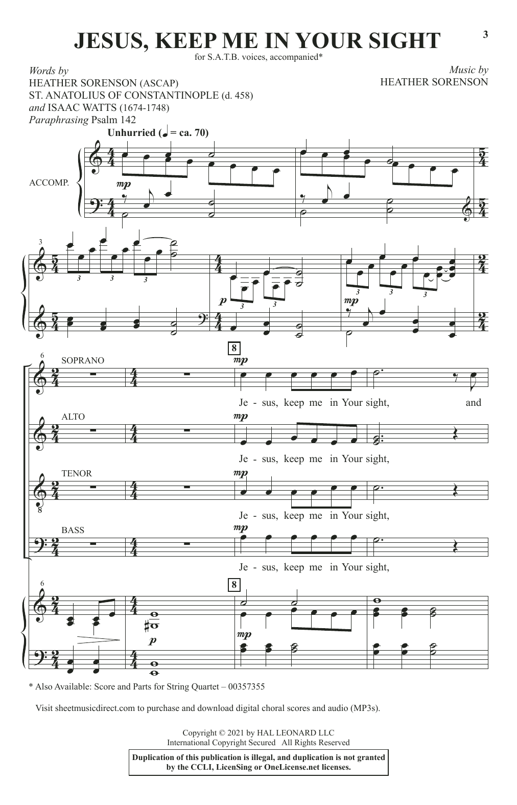 Heather Sorenson Jesus, Keep Me In Your Sight sheet music, chords, lyrics - Printable PDF for SATB Choir