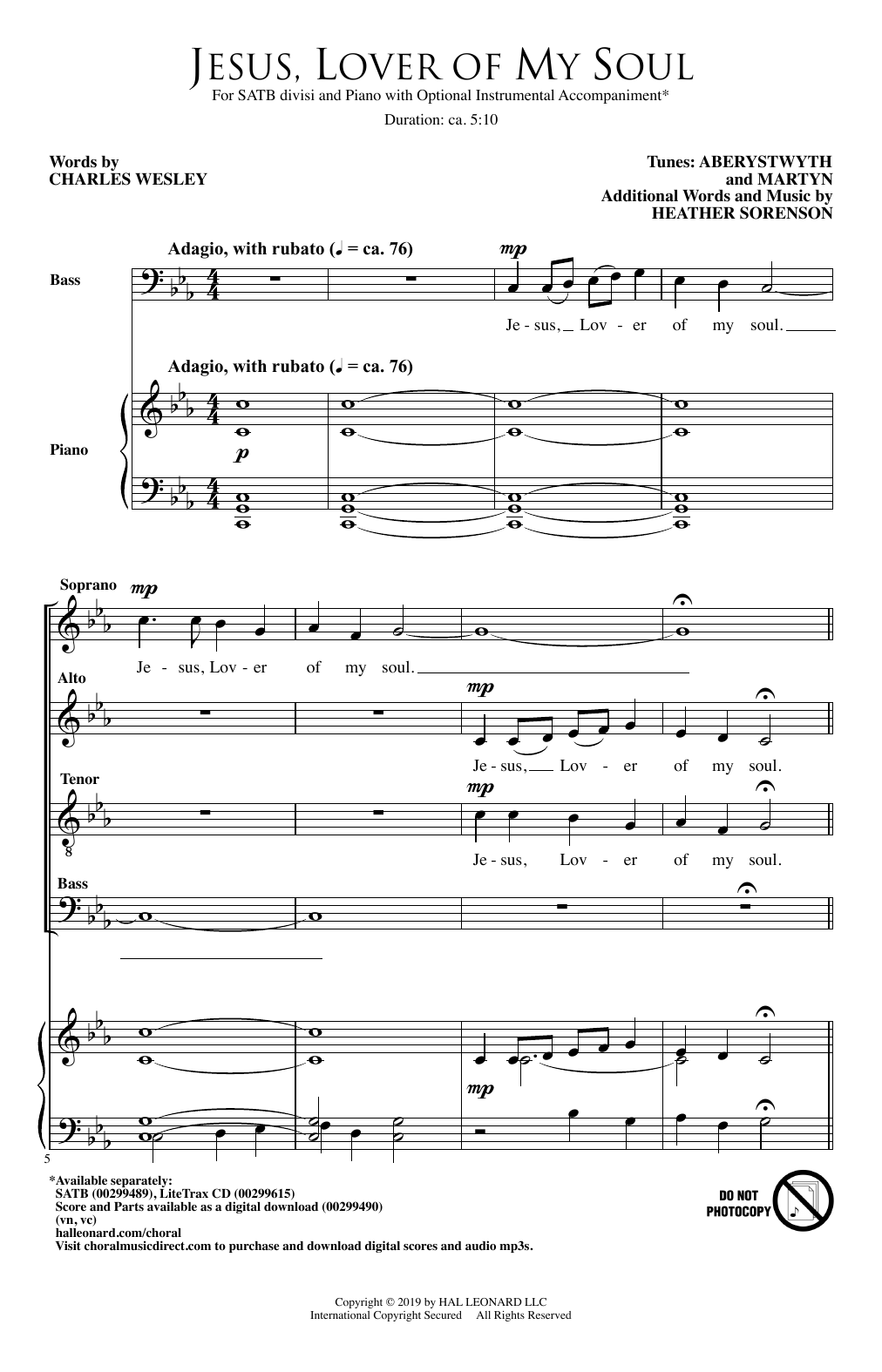 Heather Sorenson Jesus, Lover Of My Soul sheet music, chords, lyrics - Printable PDF for SATB Choir