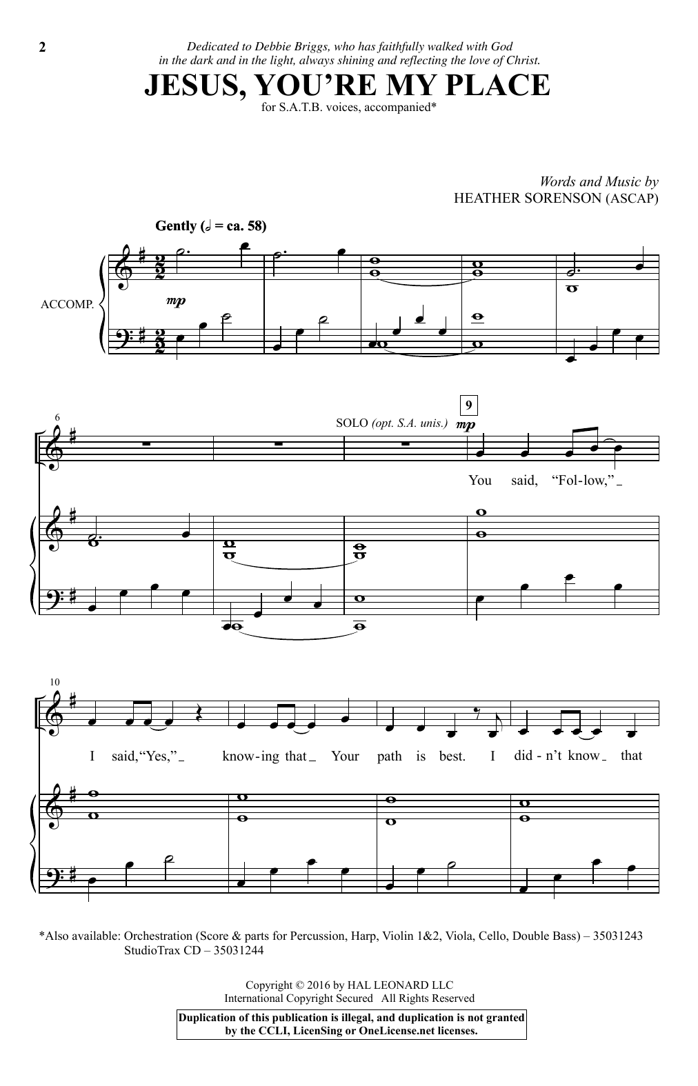 Heather Sorenson Jesus, You're My Place sheet music, chords, lyrics - Printable PDF for SATB