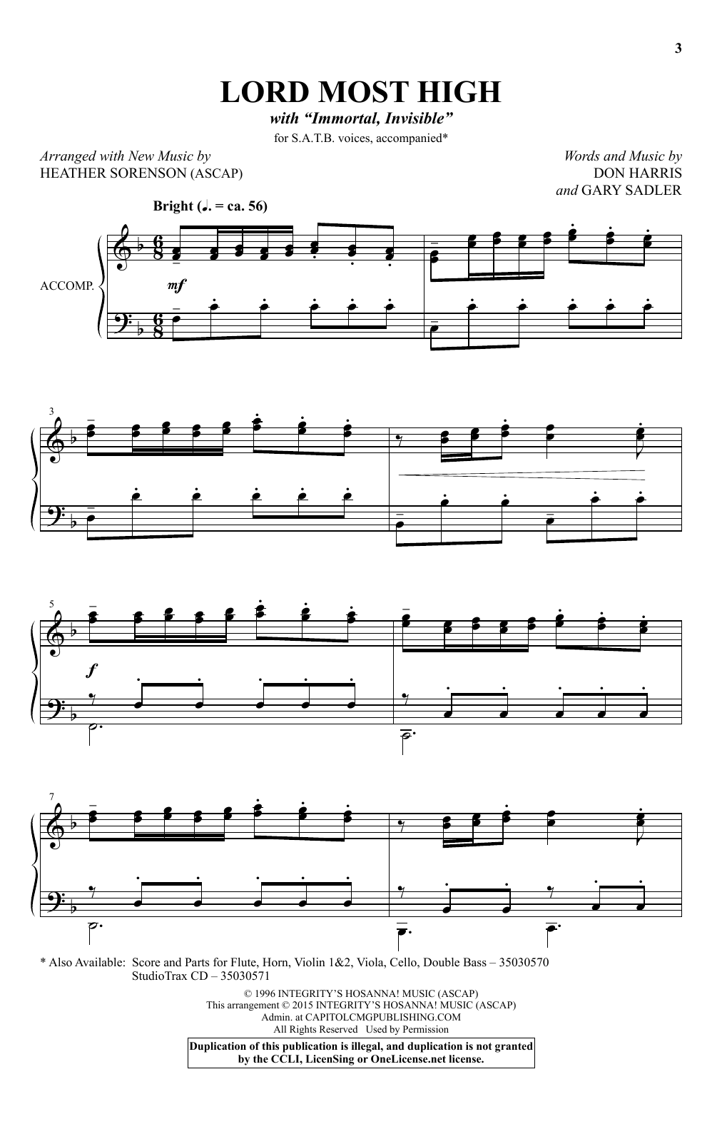 Heather Sorenson Lord Most High (with Immortal, Invisible) sheet music, chords, lyrics - Printable PDF for SATB