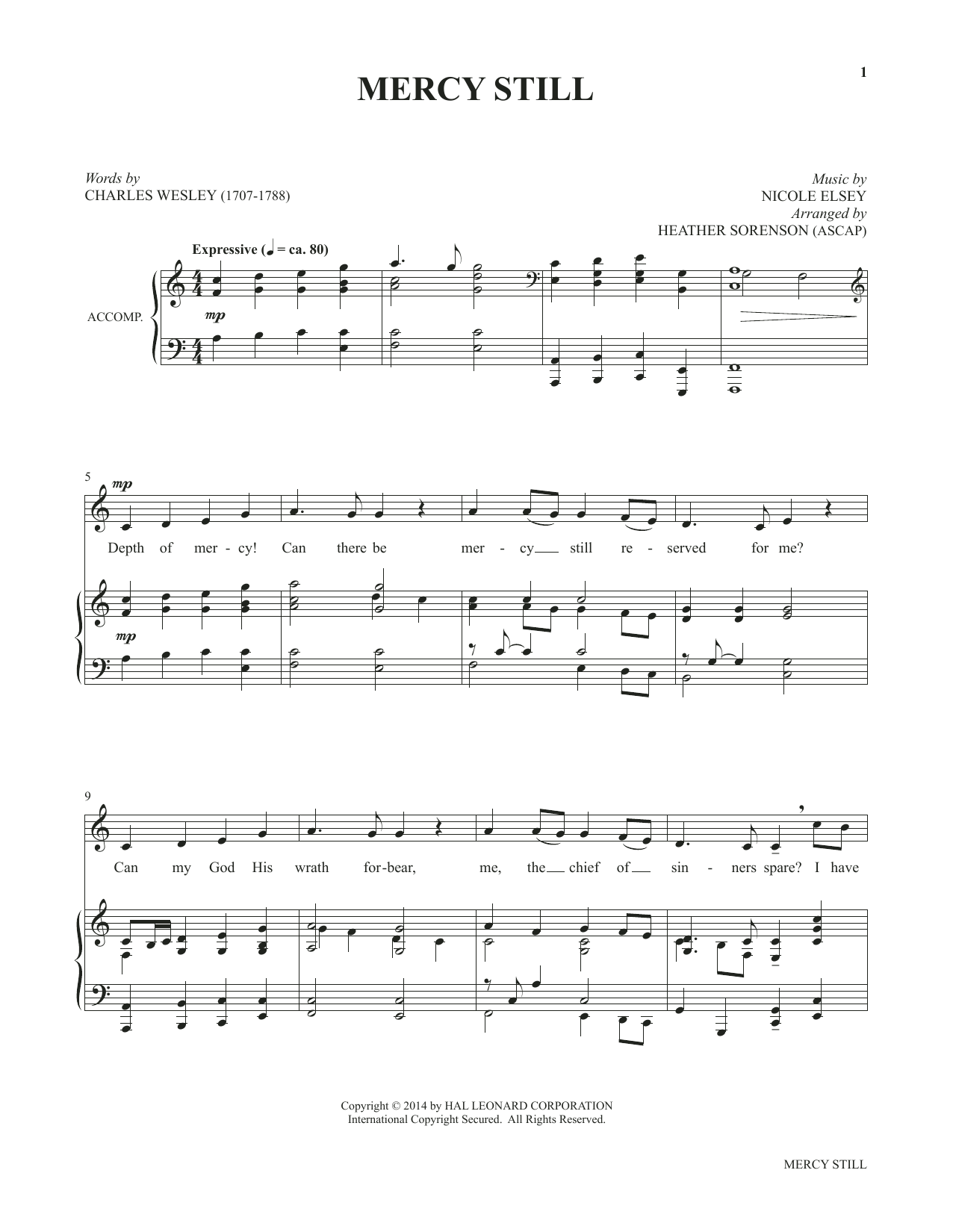 Heather Sorenson Mercy Still (from My Alleluia: Vocal Solos for Worship) sheet music, chords, lyrics - Printable PDF for Piano & Vocal