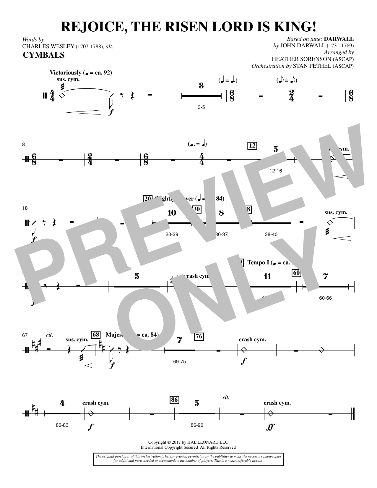 Heather Sorenson Rejoice, the Risen Lord Is King! - Cymbals sheet music, chords, lyrics - Printable PDF for Choir Instrumental Pak