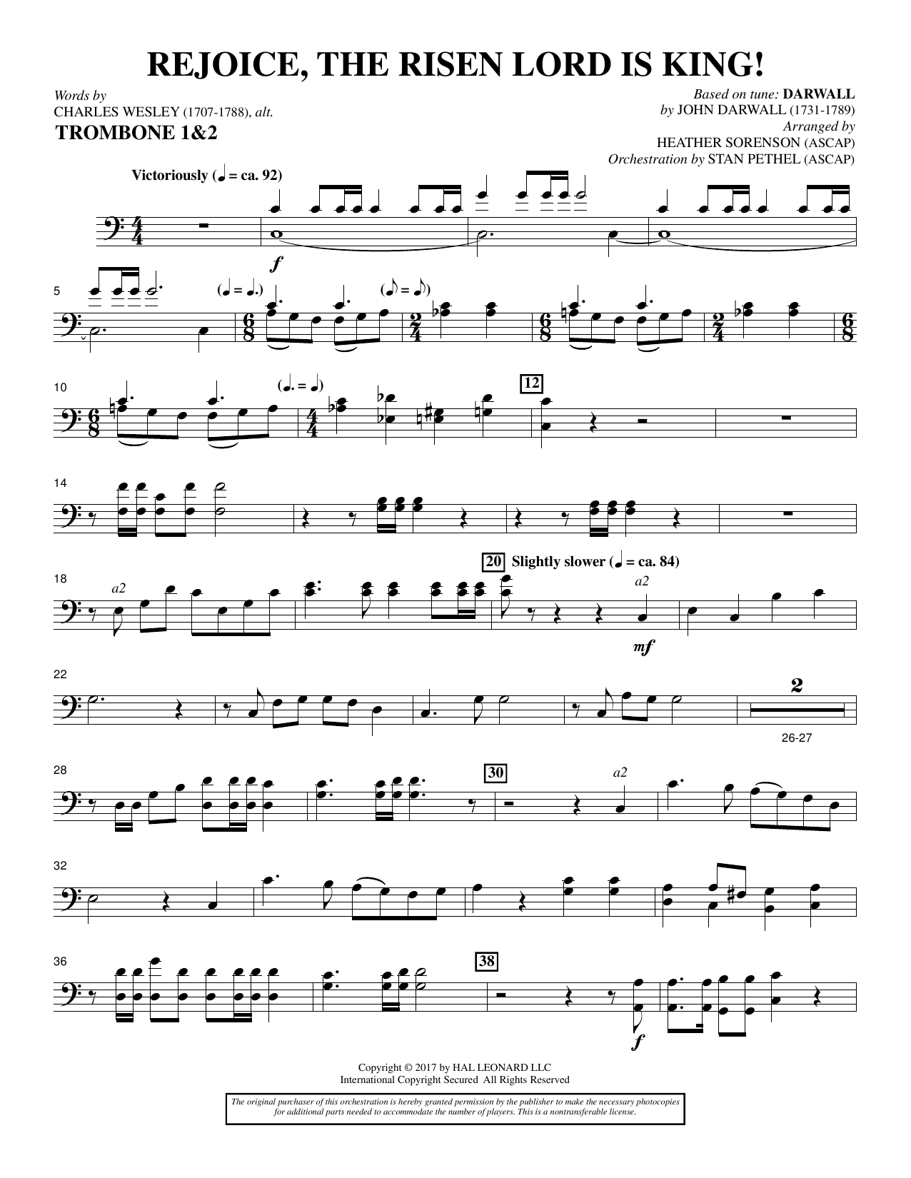 Heather Sorenson Rejoice, the Risen Lord Is King! - Trombone 1 & 2 sheet music, chords, lyrics - Printable PDF for Choir Instrumental Pak