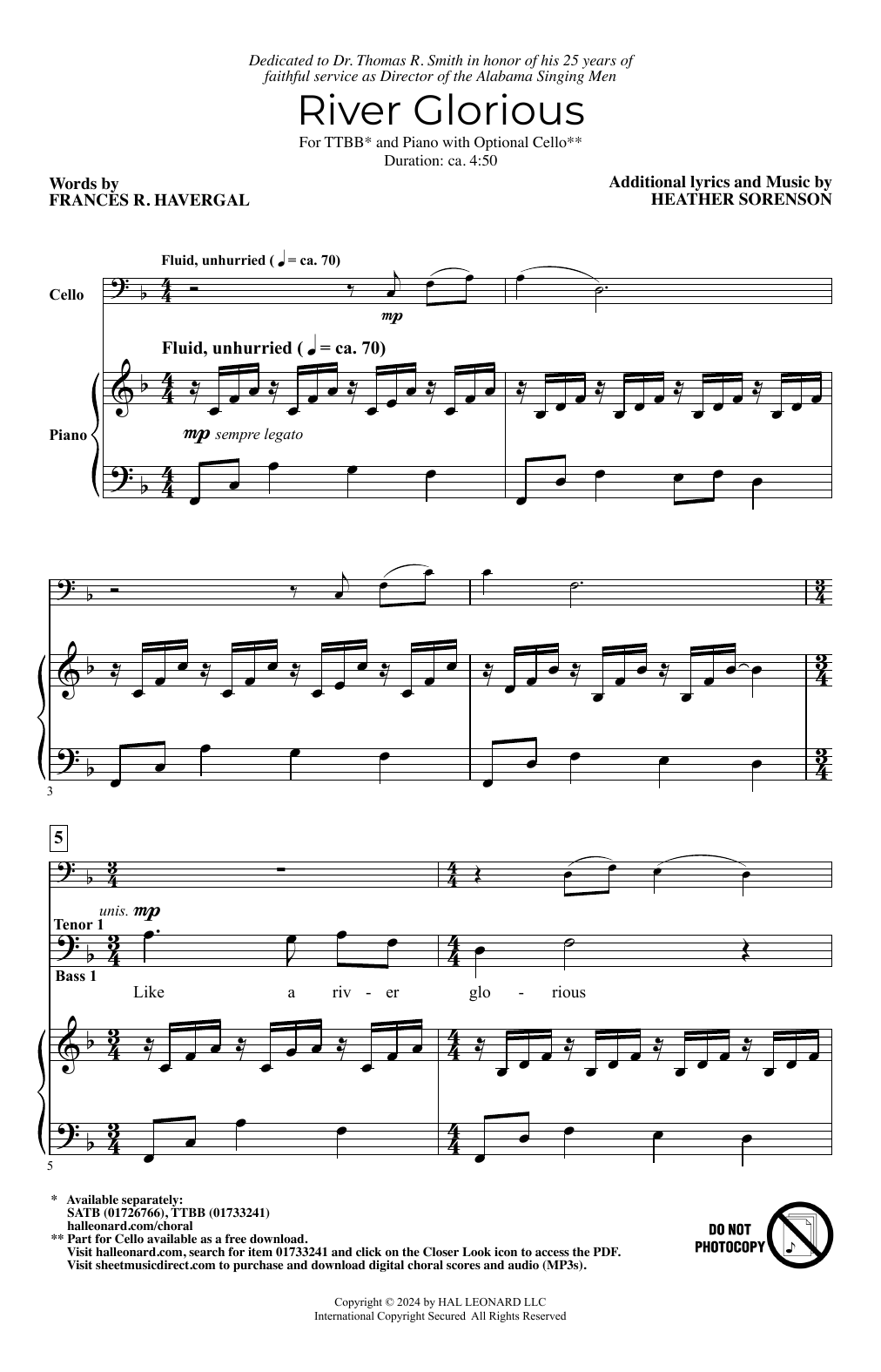 Heather Sorenson River Glorious sheet music, chords, lyrics - Printable PDF for TTBB Choir