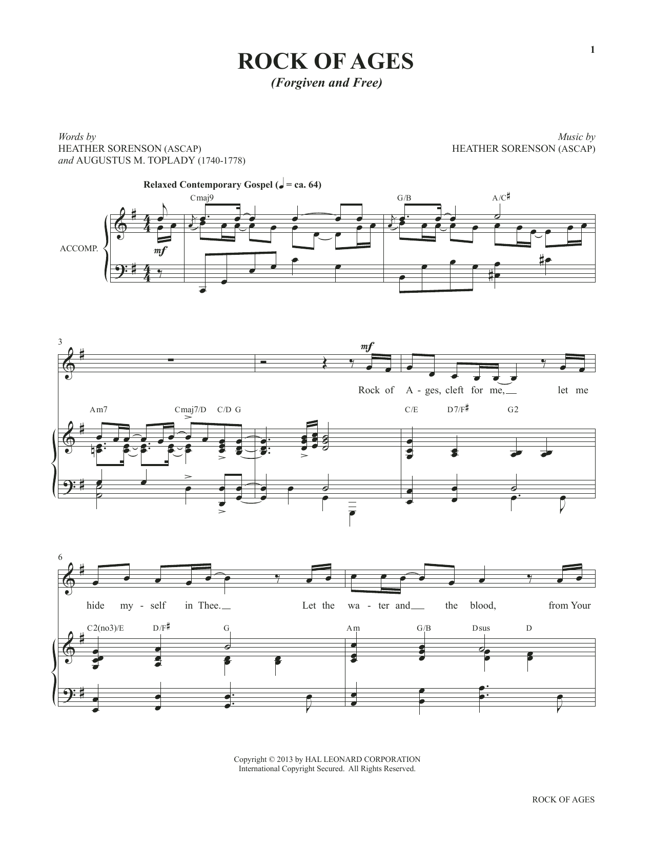 Heather Sorenson Rock Of Ages (Forgiven And Free) (from My Alleluia: Vocal Solos for Worship) sheet music, chords, lyrics - Printable PDF for Piano & Vocal