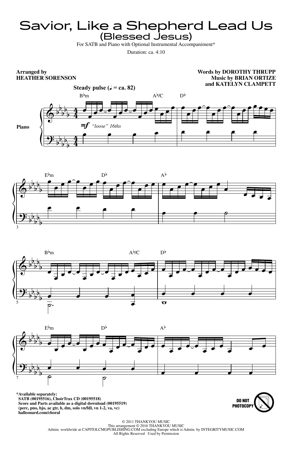 Heather Sorenson Savior, Like A Shepherd Lead Us Blessed Jesus sheet music, chords, lyrics - Printable PDF for SATB