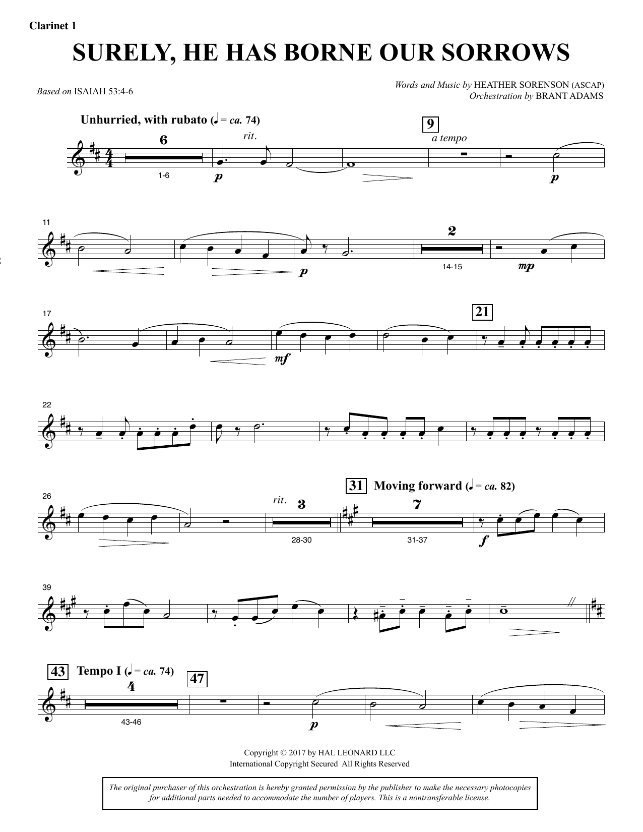 Heather Sorenson Surely, He Has Borne Our Sorrows - Bb Clarinet 1 sheet music, chords, lyrics - Printable PDF for Choir Instrumental Pak