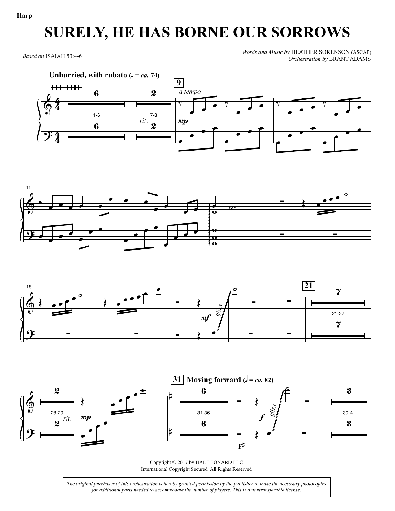 Heather Sorenson Surely, He Has Borne Our Sorrows - Harp sheet music, chords, lyrics - Printable PDF for Choir Instrumental Pak