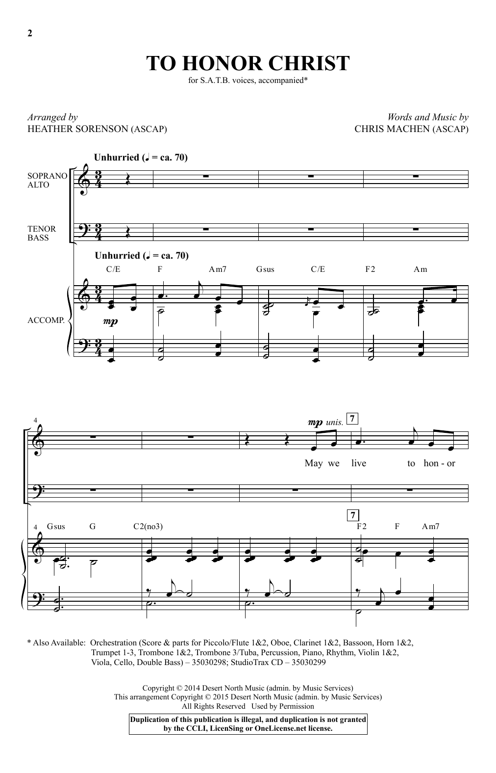 Chris Machen To Honor Christ (arr. Heather Sorenson) sheet music, chords, lyrics - Printable PDF for SATB