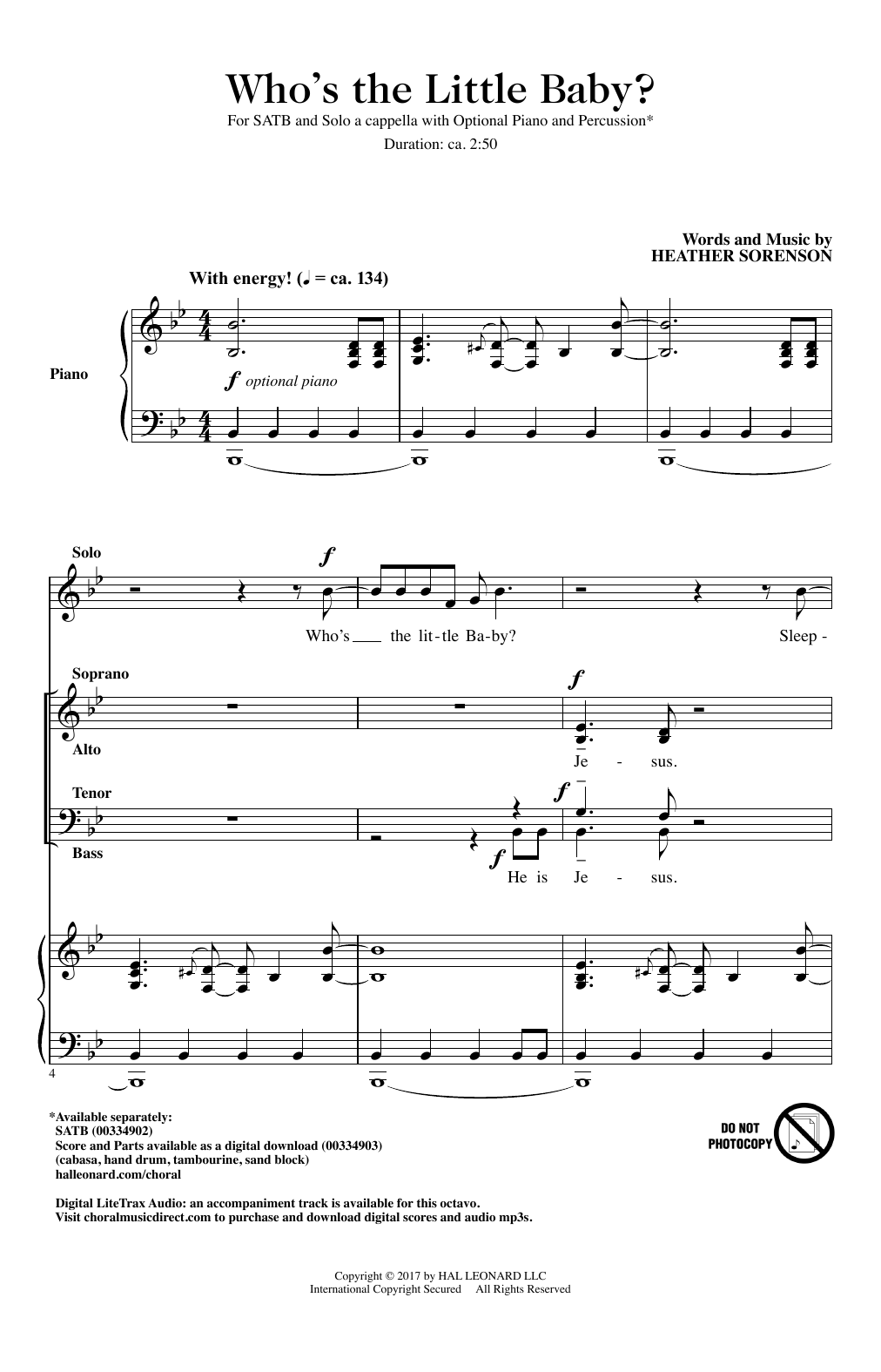 Heather Sorenson Who's The Little Baby? sheet music, chords, lyrics - Printable PDF for SATB Choir