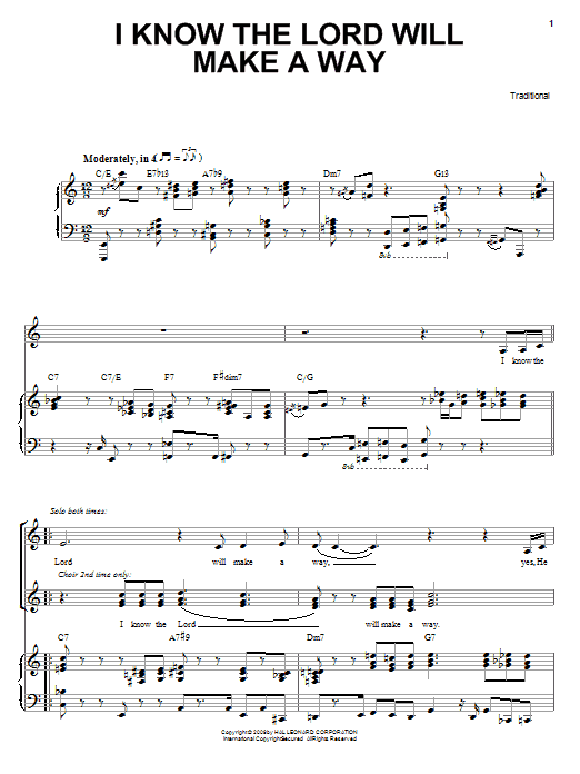 Learn to play Heather Headley I Know The Lord Will Make A Way sheet music for Piano, Vocal & Guitar (Right-Hand Melody) in minutes. Heather Headley I Know The Lord Will Make A Way sheet music preview music notes and score for Piano, Vocal & Guitar (Right-Hand Melody) including 8 page(s)