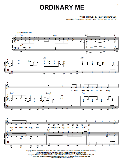 Learn to play Heather Headley Ordinary Me sheet music for Piano, Vocal & Guitar (Right-Hand Melody) in minutes. Heather Headley Ordinary Me sheet music preview music notes and score for Piano, Vocal & Guitar (Right-Hand Melody) including 8 page(s)