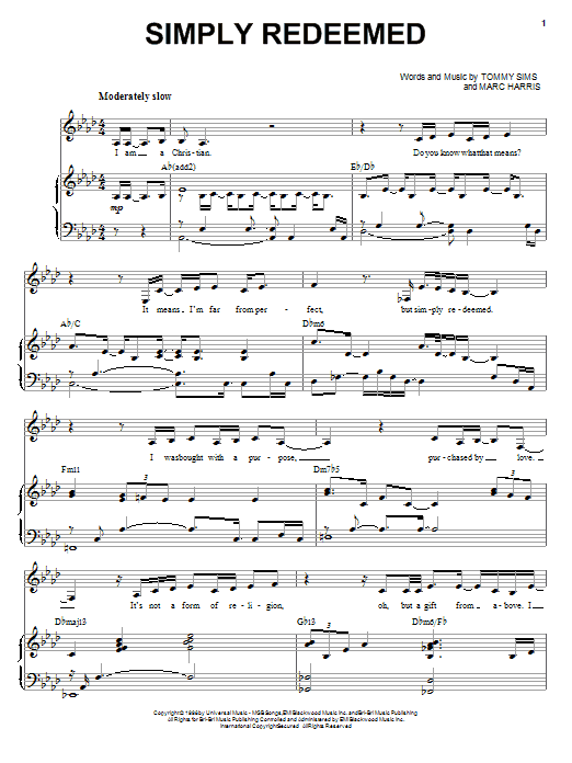 Learn to play Heather Headley Simply Redeemed sheet music for Piano, Vocal & Guitar (Right-Hand Melody) in minutes. Heather Headley Simply Redeemed sheet music preview music notes and score for Piano, Vocal & Guitar (Right-Hand Melody) including 10 page(s)