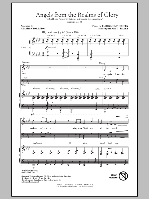 Learn to play Christmas Carol Angels From The Realms Of Glory (arr. Heather Sorenson) sheet music for SATB in minutes. Christmas Carol Angels From The Realms Of Glory (arr. Heather Sorenson) sheet music preview music notes and score for SATB including 10 page(s)
