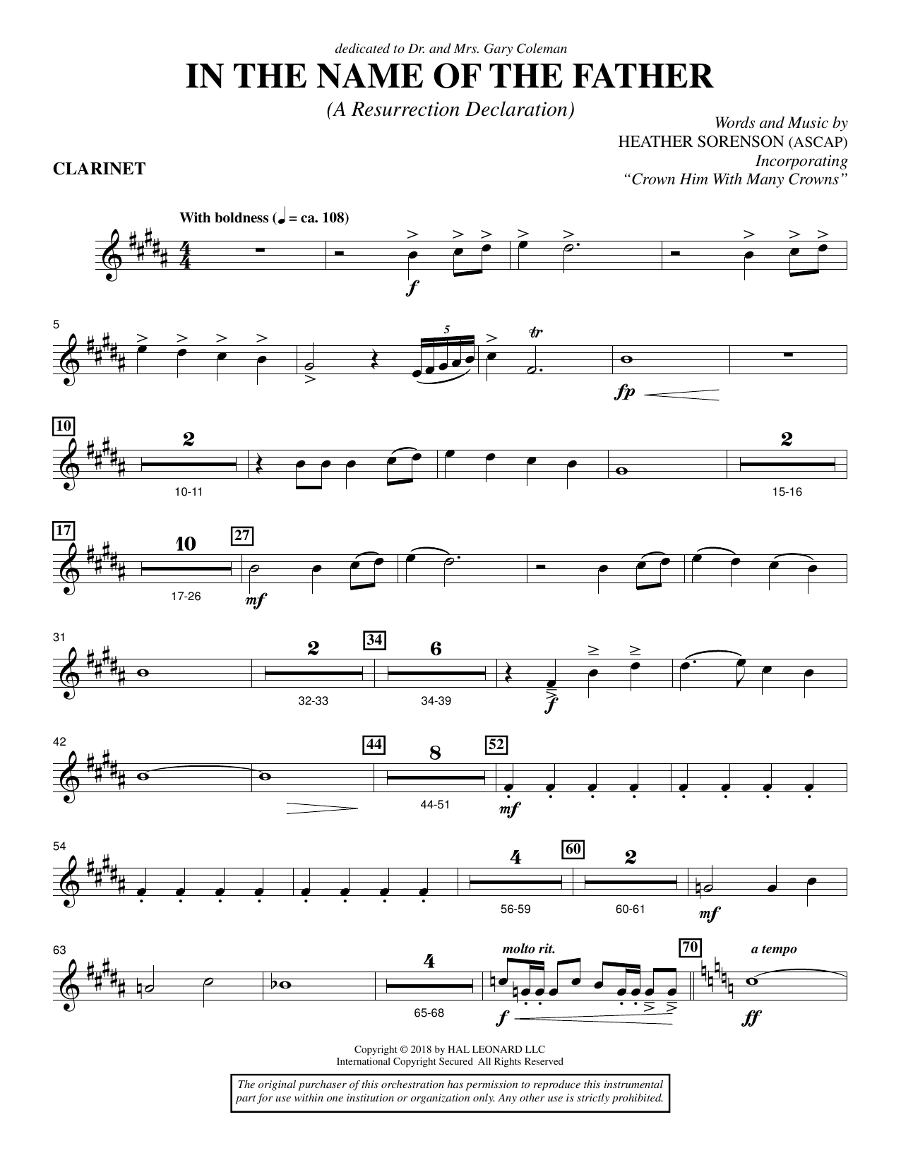 Learn to play Heather Sorenson In the Name of the Father (A Resurrection Declaration) - Bb Clarinet sheet music for Choir Instrumental Pak in minutes. Heather Sorenson In the Name of the Father (A Resurrection Declaration) - Bb Clarinet sheet music preview music notes and score for Choir Instrumental Pak including 2 page(s)