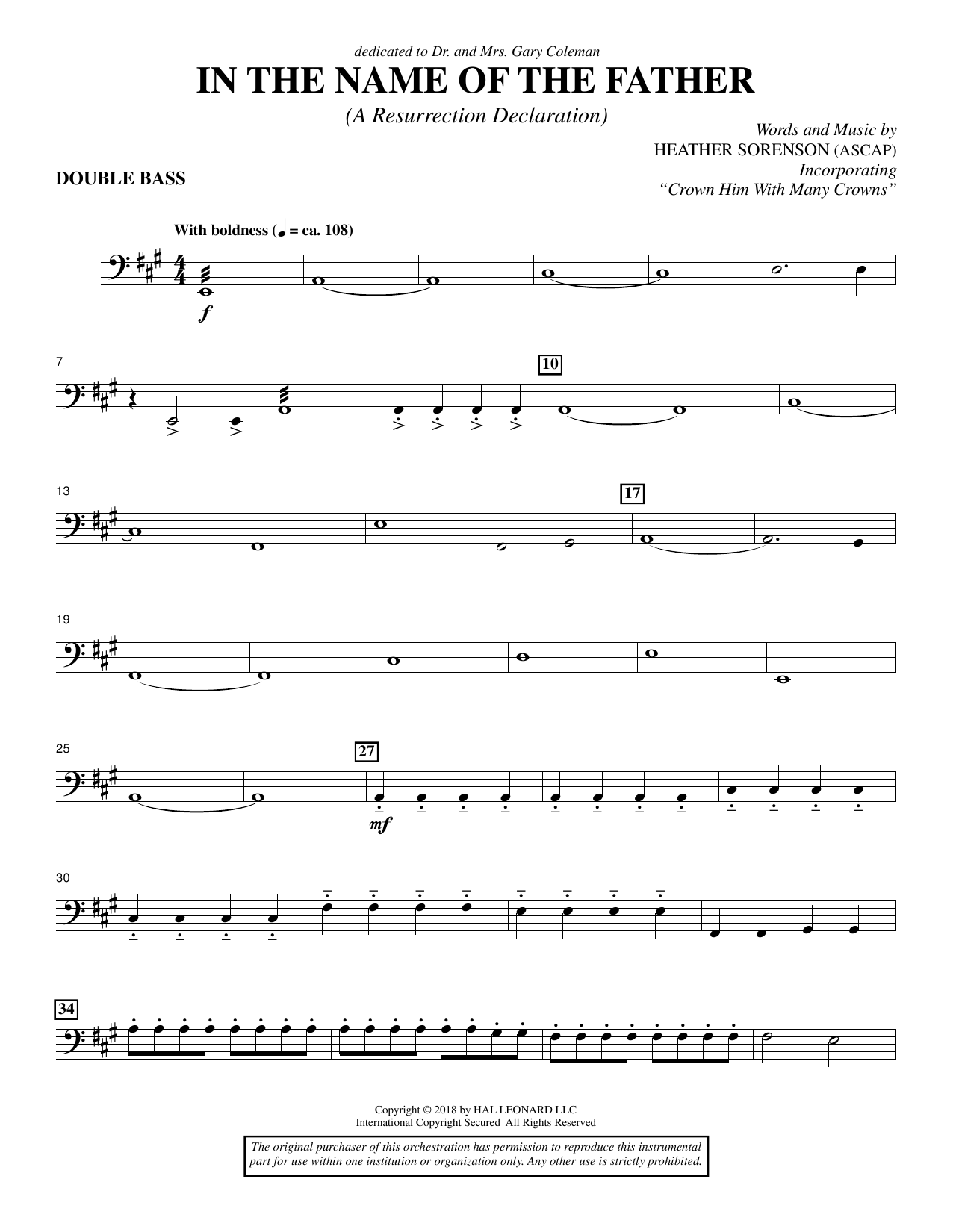Learn to play Heather Sorenson In the Name of the Father (A Resurrection Declaration) - Double Bass sheet music for Choir Instrumental Pak in minutes. Heather Sorenson In the Name of the Father (A Resurrection Declaration) - Double Bass sheet music preview music notes and score for Choir Instrumental Pak including 3 page(s)