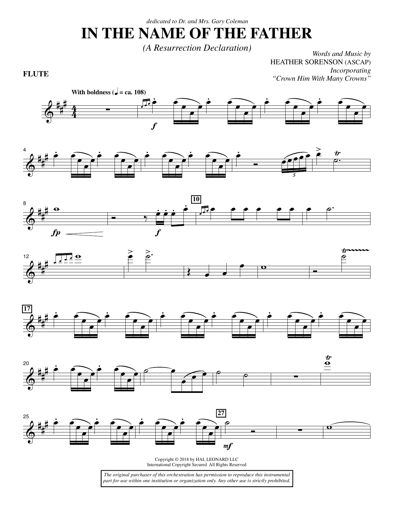 Learn to play Heather Sorenson In the Name of the Father (A Resurrection Declaration) - Flute sheet music for Choir Instrumental Pak in minutes. Heather Sorenson In the Name of the Father (A Resurrection Declaration) - Flute sheet music preview music notes and score for Choir Instrumental Pak including 3 page(s)