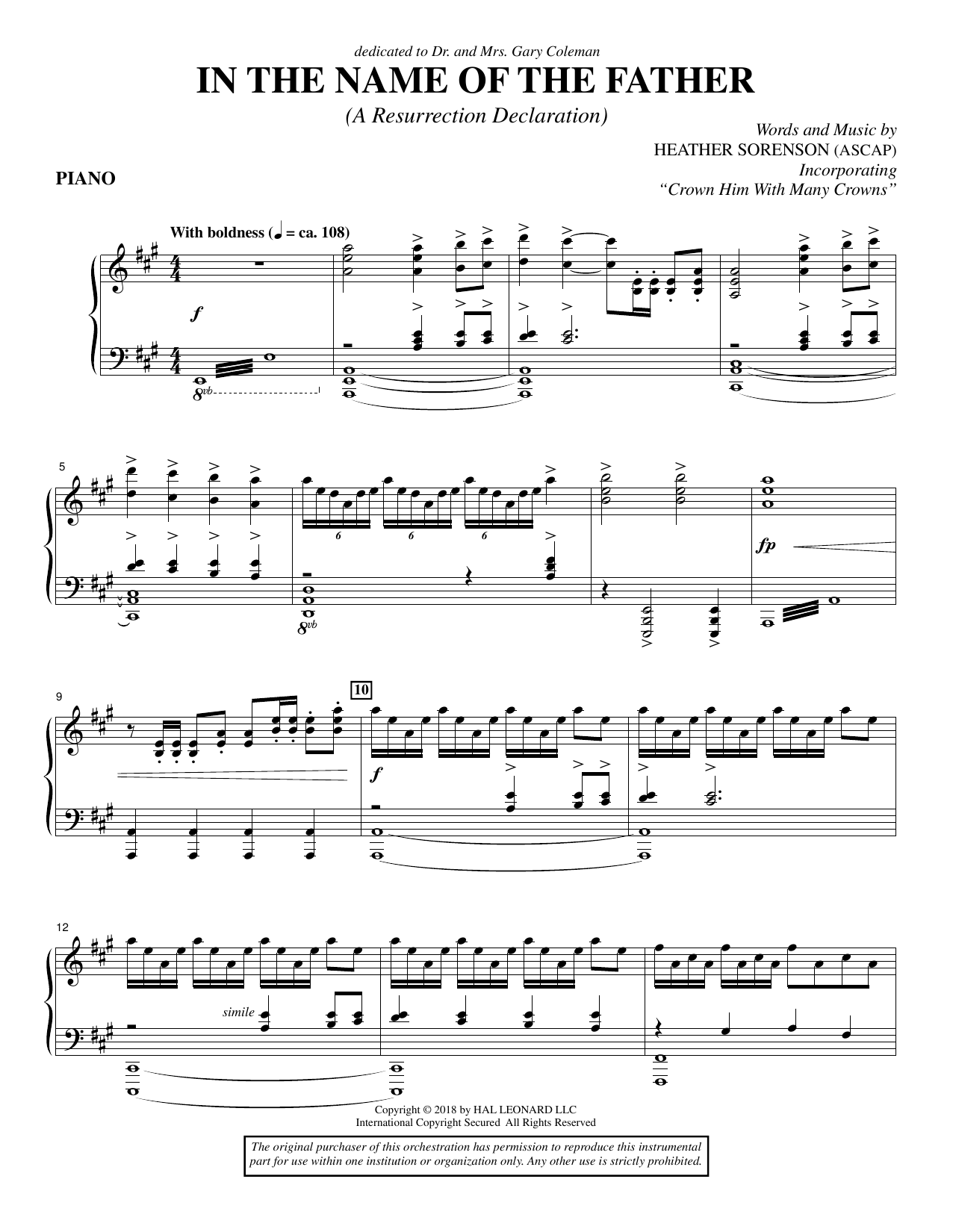 Learn to play Heather Sorenson In the Name of the Father (A Resurrection Declaration) - Piano sheet music for Choir Instrumental Pak in minutes. Heather Sorenson In the Name of the Father (A Resurrection Declaration) - Piano sheet music preview music notes and score for Choir Instrumental Pak including 7 page(s)