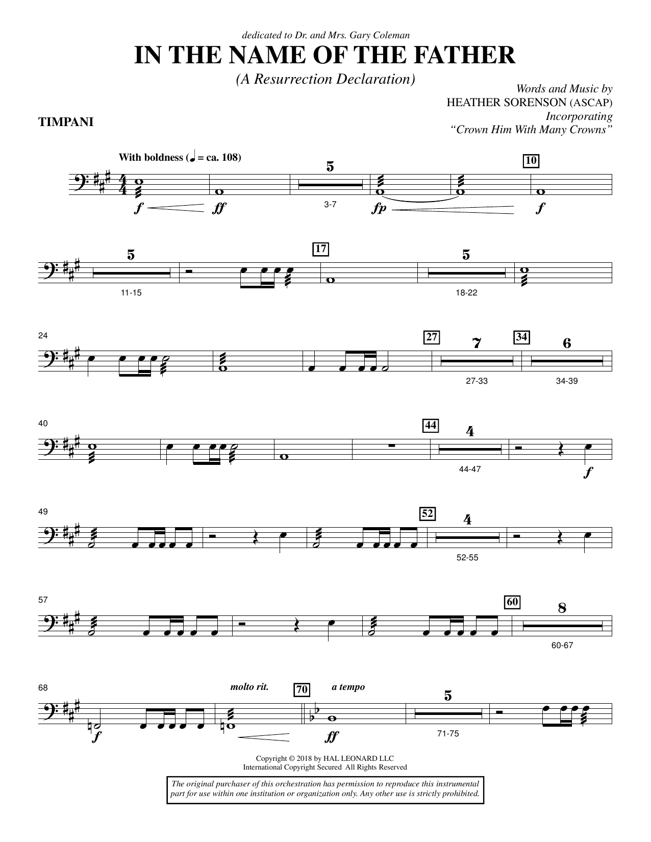 Learn to play Heather Sorenson In the Name of the Father (A Resurrection Declaration) - Timpani sheet music for Choir Instrumental Pak in minutes. Heather Sorenson In the Name of the Father (A Resurrection Declaration) - Timpani sheet music preview music notes and score for Choir Instrumental Pak including 2 page(s)