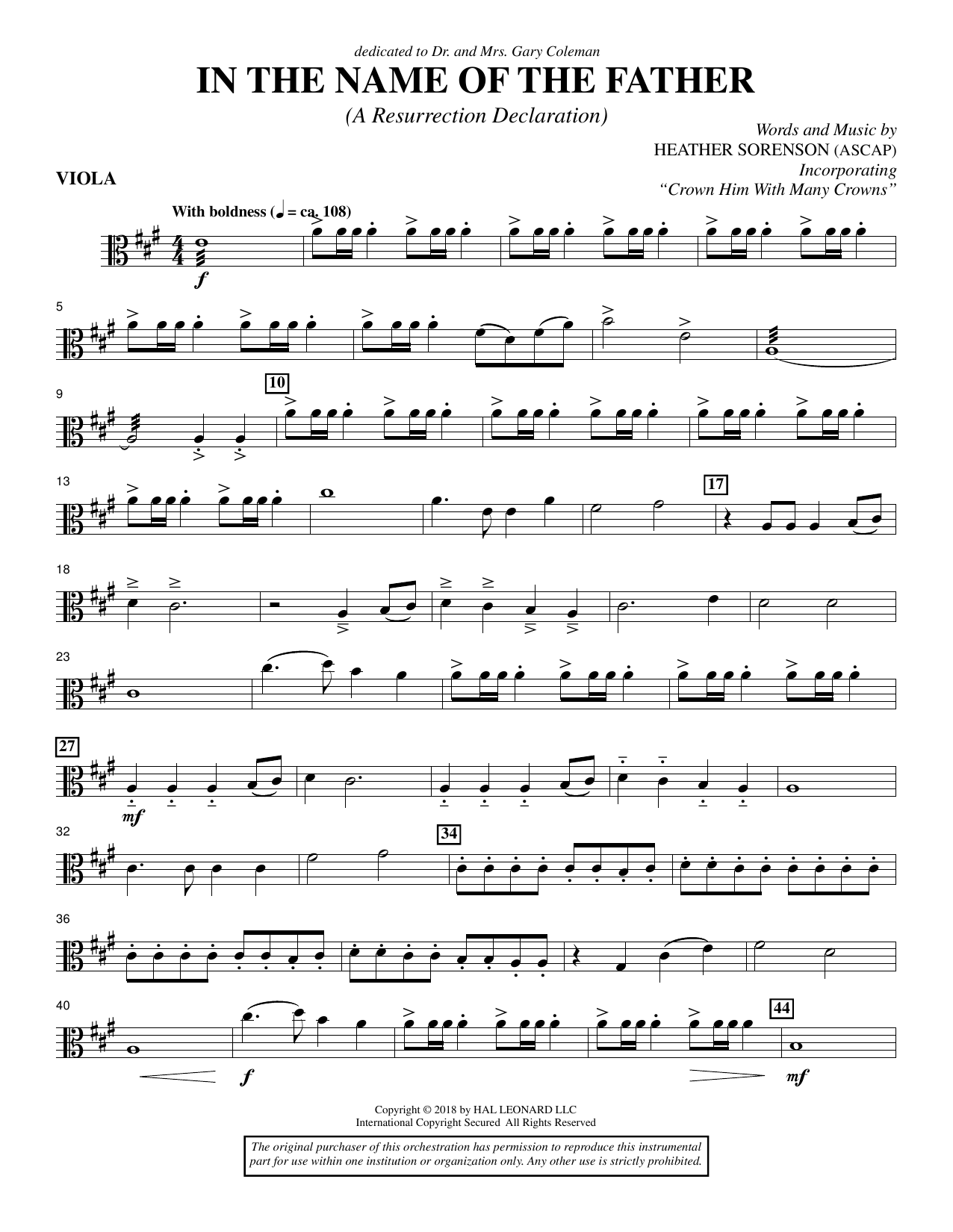 Learn to play Heather Sorenson In the Name of the Father (A Resurrection Declaration) - Viola sheet music for Choir Instrumental Pak in minutes. Heather Sorenson In the Name of the Father (A Resurrection Declaration) - Viola sheet music preview music notes and score for Choir Instrumental Pak including 3 page(s)