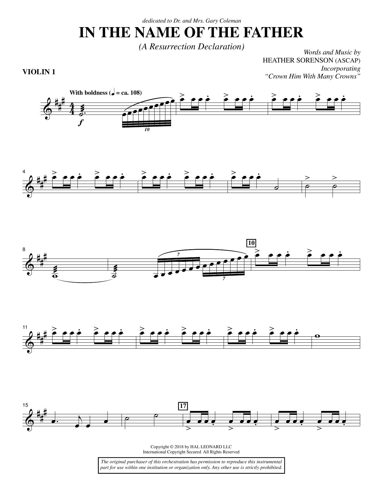Learn to play Heather Sorenson In the Name of the Father (A Resurrection Declaration) - Violin 1 sheet music for Choir Instrumental Pak in minutes. Heather Sorenson In the Name of the Father (A Resurrection Declaration) - Violin 1 sheet music preview music notes and score for Choir Instrumental Pak including 4 page(s)