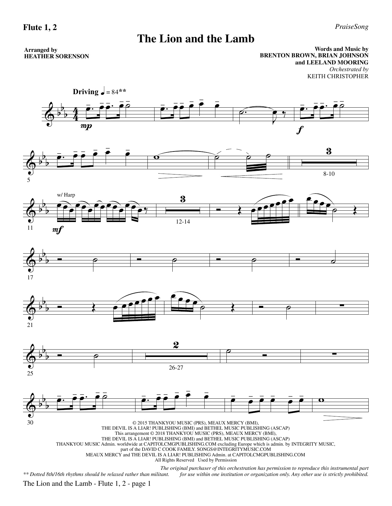 Learn to play Heather Sorenson The Lion and the Lamb (with All Hail the Power of Jesus' Name) - Flute 1 & 2 sheet music for Choir Instrumental Pak in minutes. Heather Sorenson The Lion and the Lamb (with All Hail the Power of Jesus' Name) - Flute 1 & 2 sheet music preview music notes and score for Choir Instrumental Pak including 5 page(s)