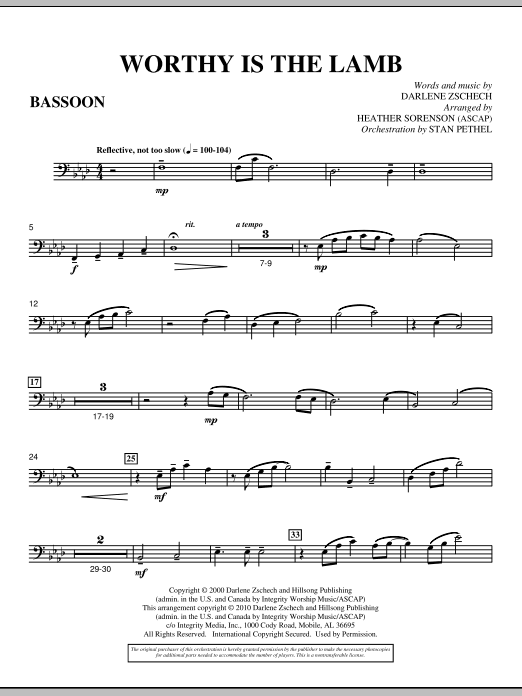 Learn to play Heather Sorenson Worthy Is The Lamb - Bassoon sheet music for Choir Instrumental Pak in minutes. Heather Sorenson Worthy Is The Lamb - Bassoon sheet music preview music notes and score for Choir Instrumental Pak including 3 page(s)