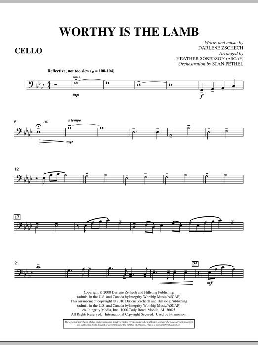 Learn to play Heather Sorenson Worthy Is The Lamb - Cello sheet music for Choir Instrumental Pak in minutes. Heather Sorenson Worthy Is The Lamb - Cello sheet music preview music notes and score for Choir Instrumental Pak including 3 page(s)
