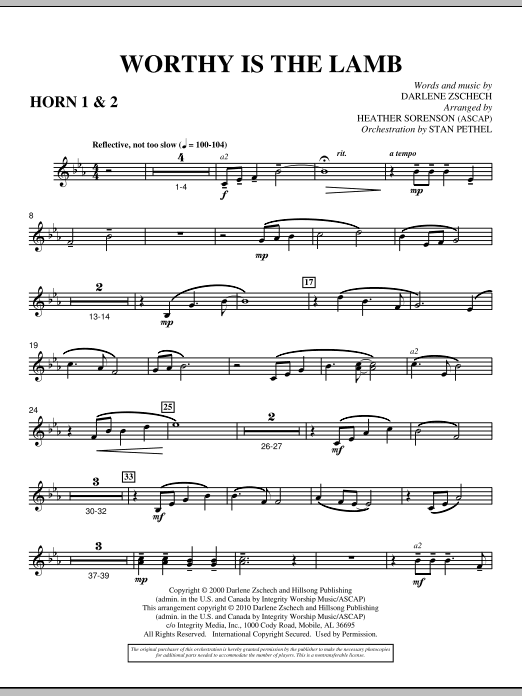 Learn to play Heather Sorenson Worthy Is The Lamb - F Horn 1,2 sheet music for Choir Instrumental Pak in minutes. Heather Sorenson Worthy Is The Lamb - F Horn 1,2 sheet music preview music notes and score for Choir Instrumental Pak including 2 page(s)